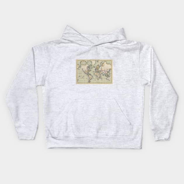 Vintage Map of The World (1766) Kids Hoodie by Bravuramedia